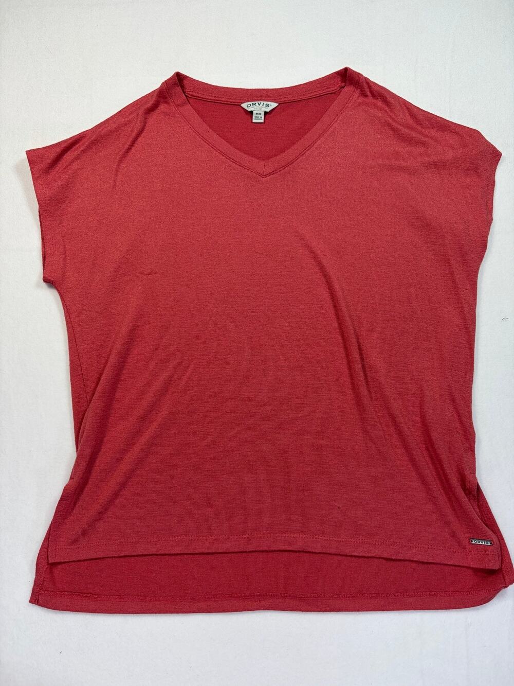 Orvis Womens Medium Coral V Neck Dolman Short Sleeve‎ Knit Top Stretch Casual